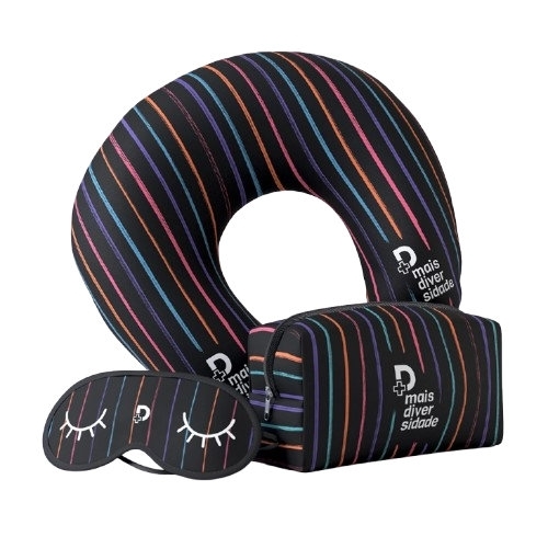 Kit Viagem Almofada Pescoço + Máscara + Necessaire-kv001
