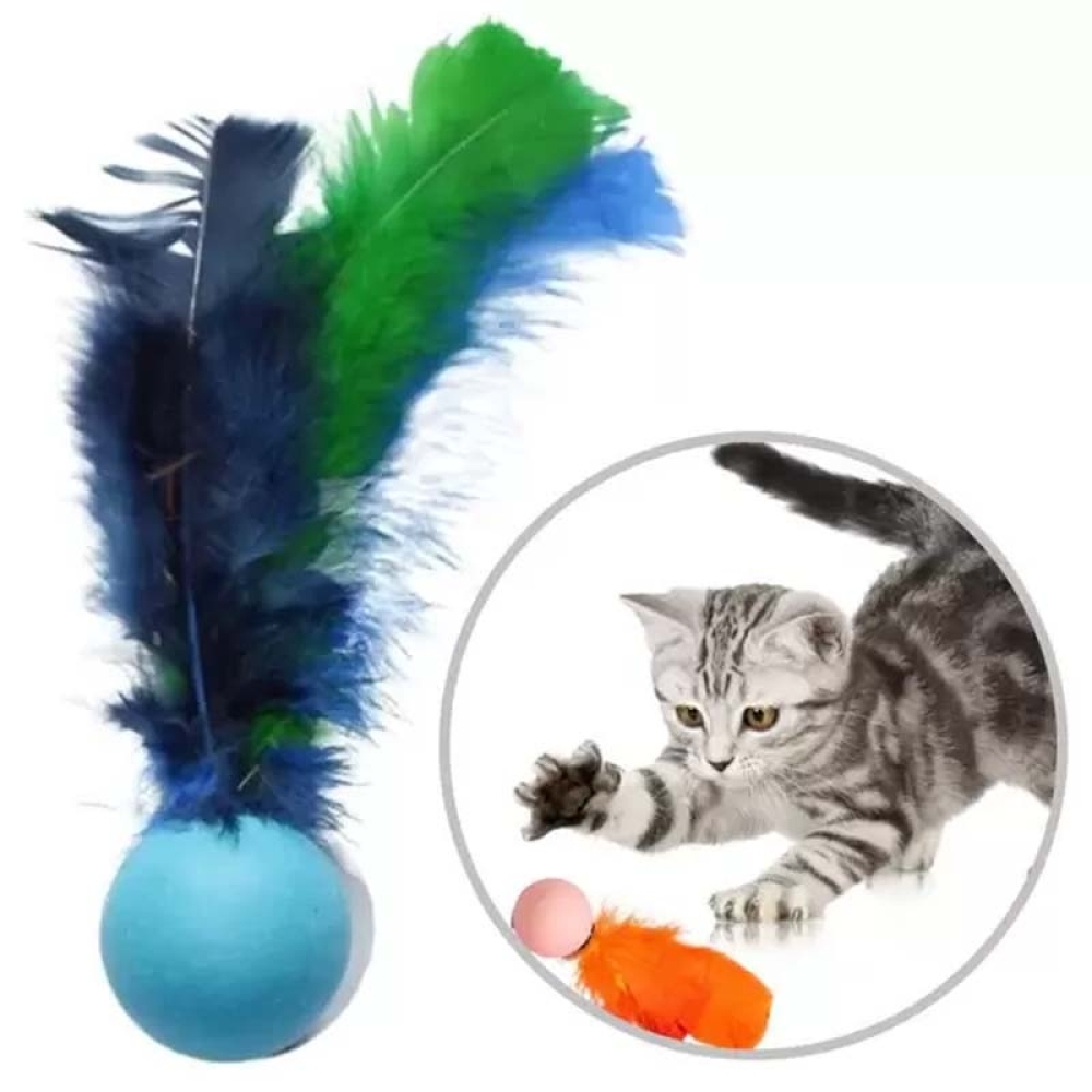 A Bolinha Ping Pula com Penas Coloridas para Gatos-bol444
