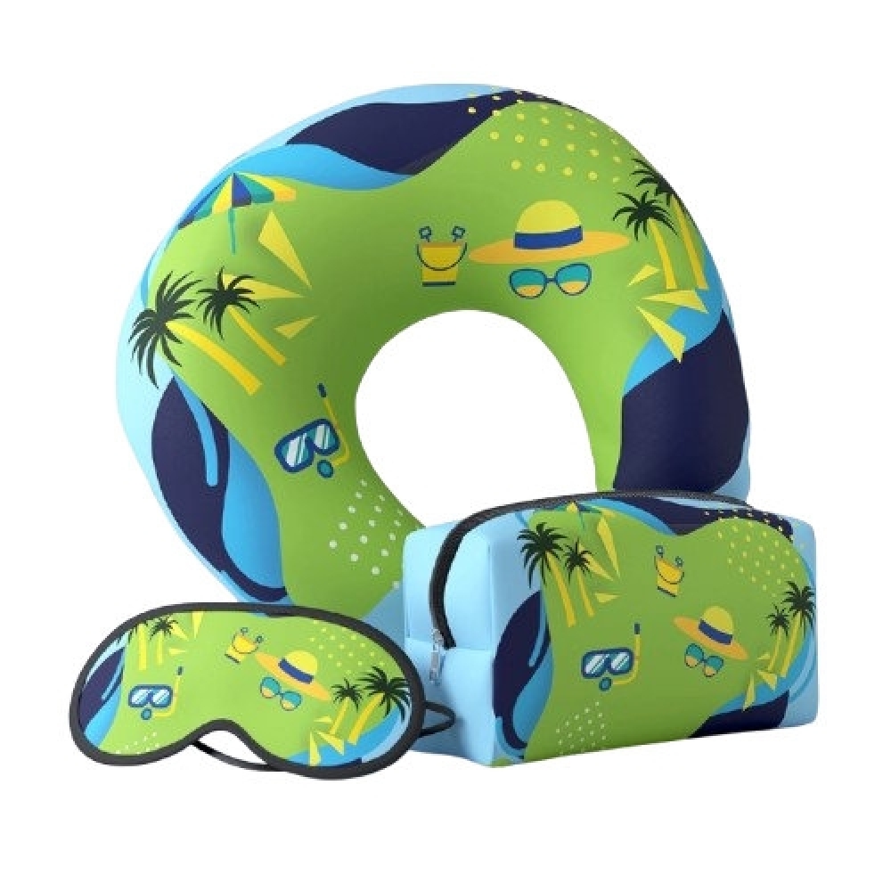 Kit Viagem Almofada Pescoço + Máscara + Necessaire